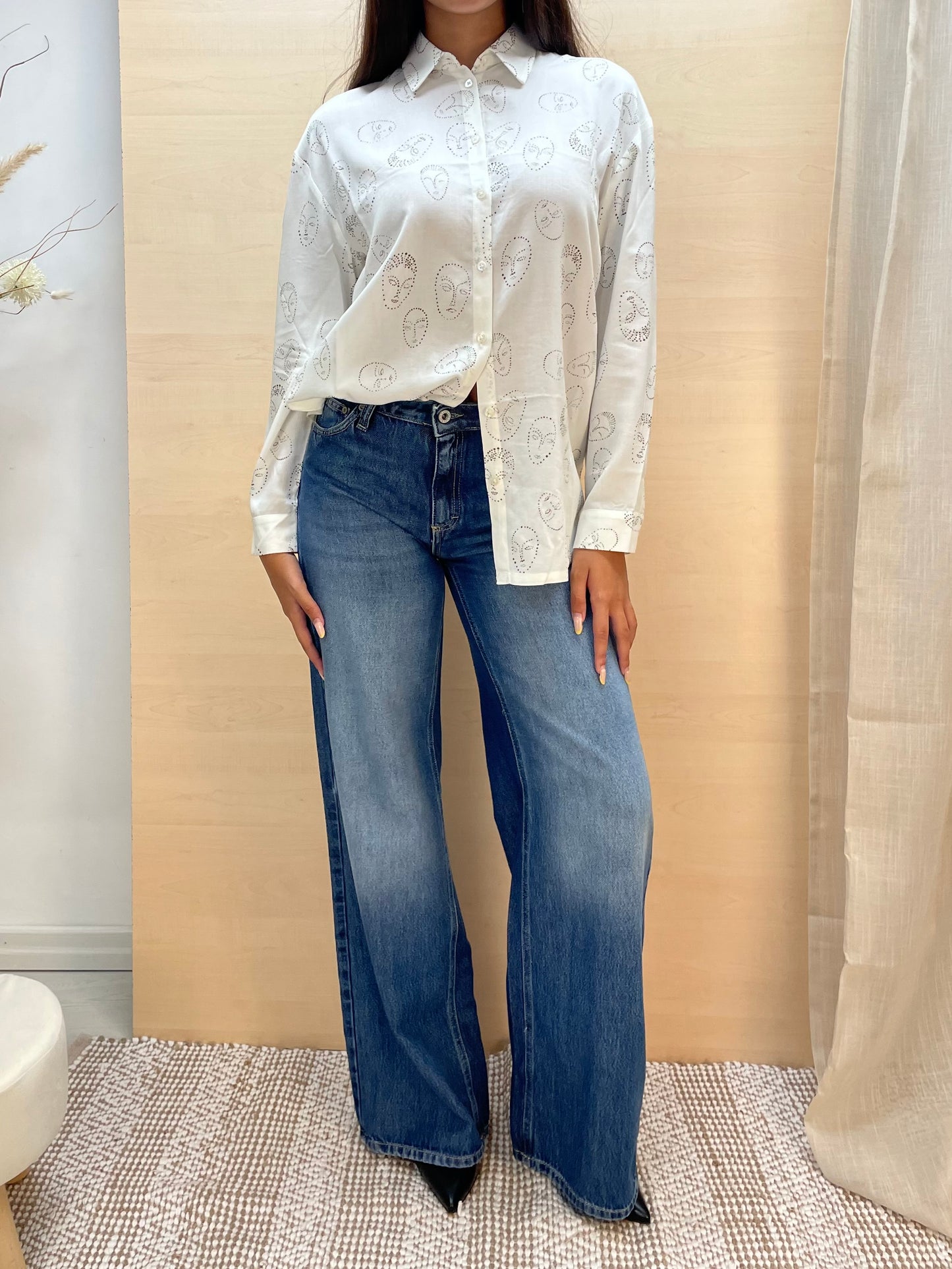 Camicia con stampa volti - in viscosa