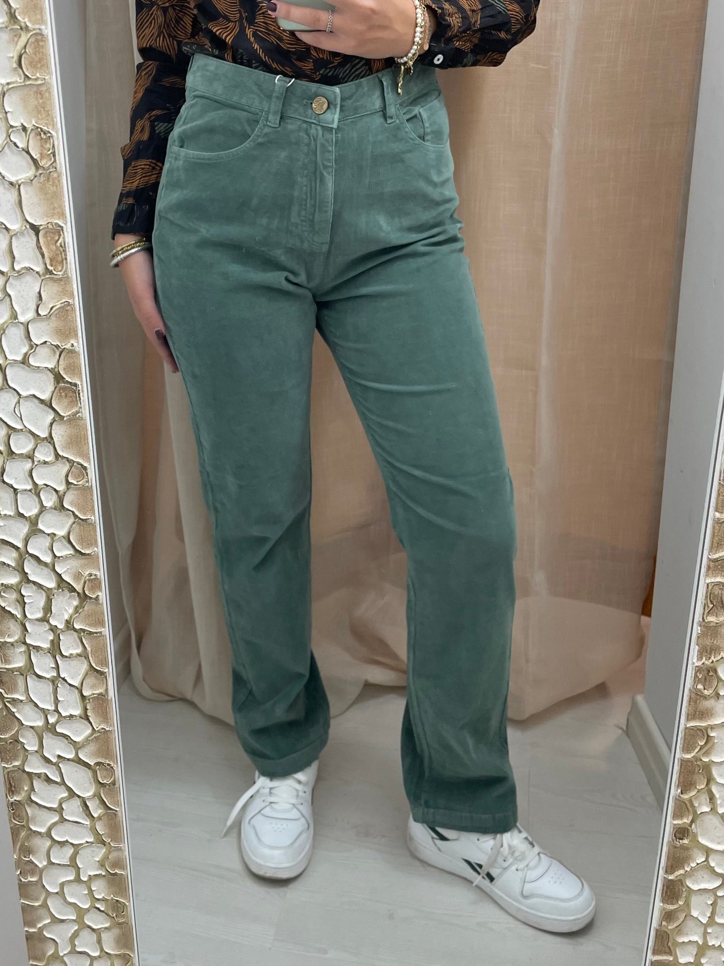 Pantaloni in Velluto a coste sottili - Verde