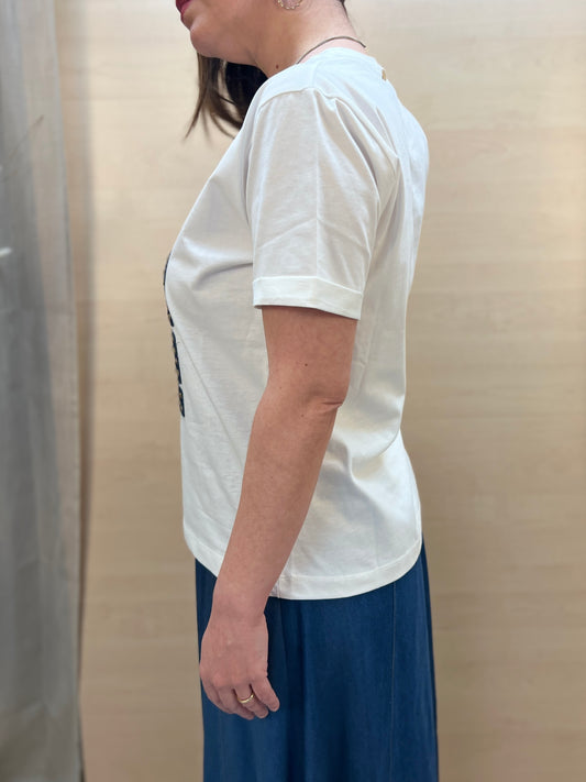 T-Shirt Donna PHARD con Applicazione in Chambray – Panna