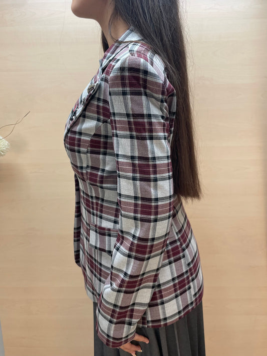 Giacca a quadri burgundy e grigio - con spille removibili