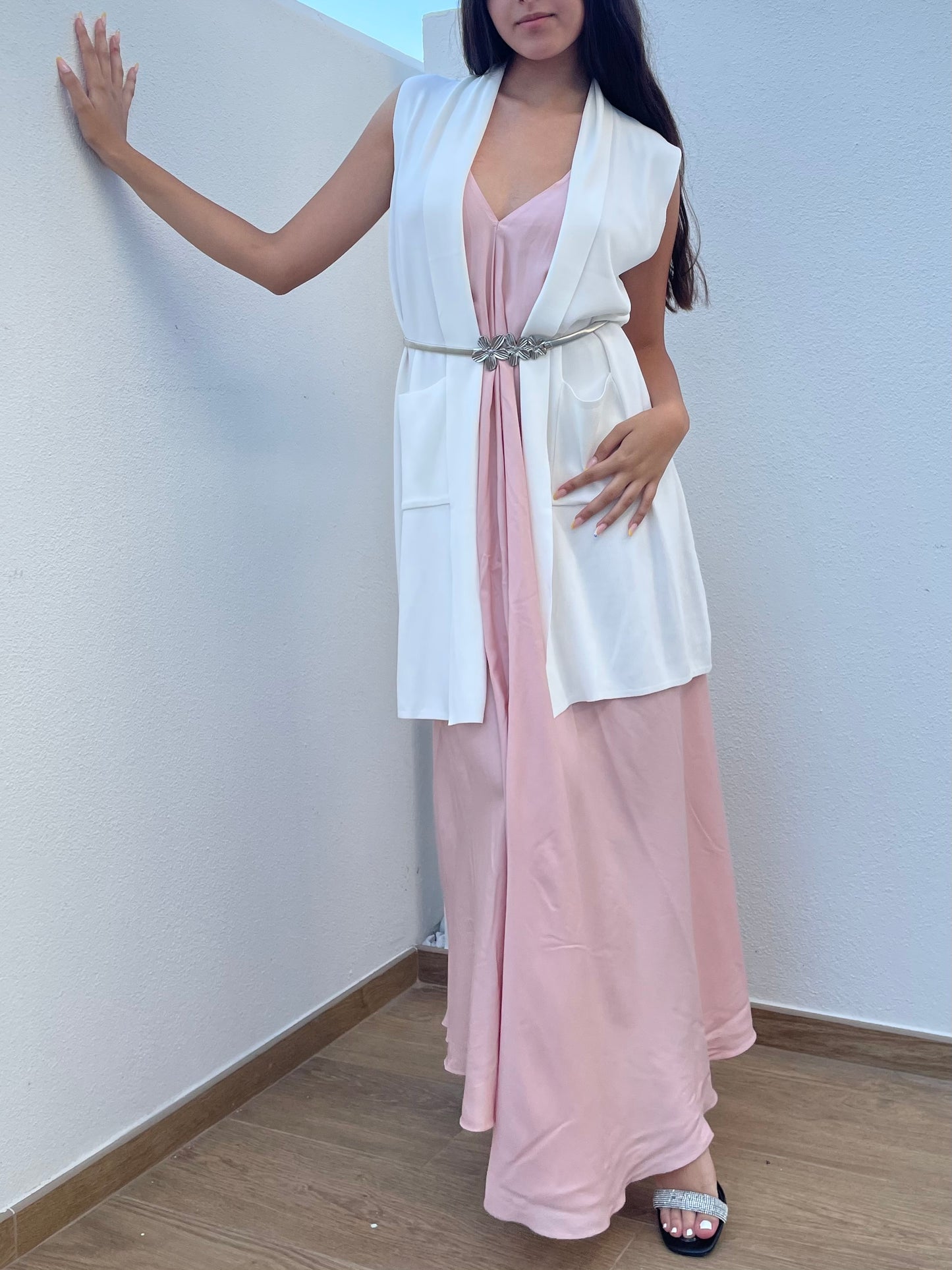 Gilet fluido bianco con tasche - in viscosa