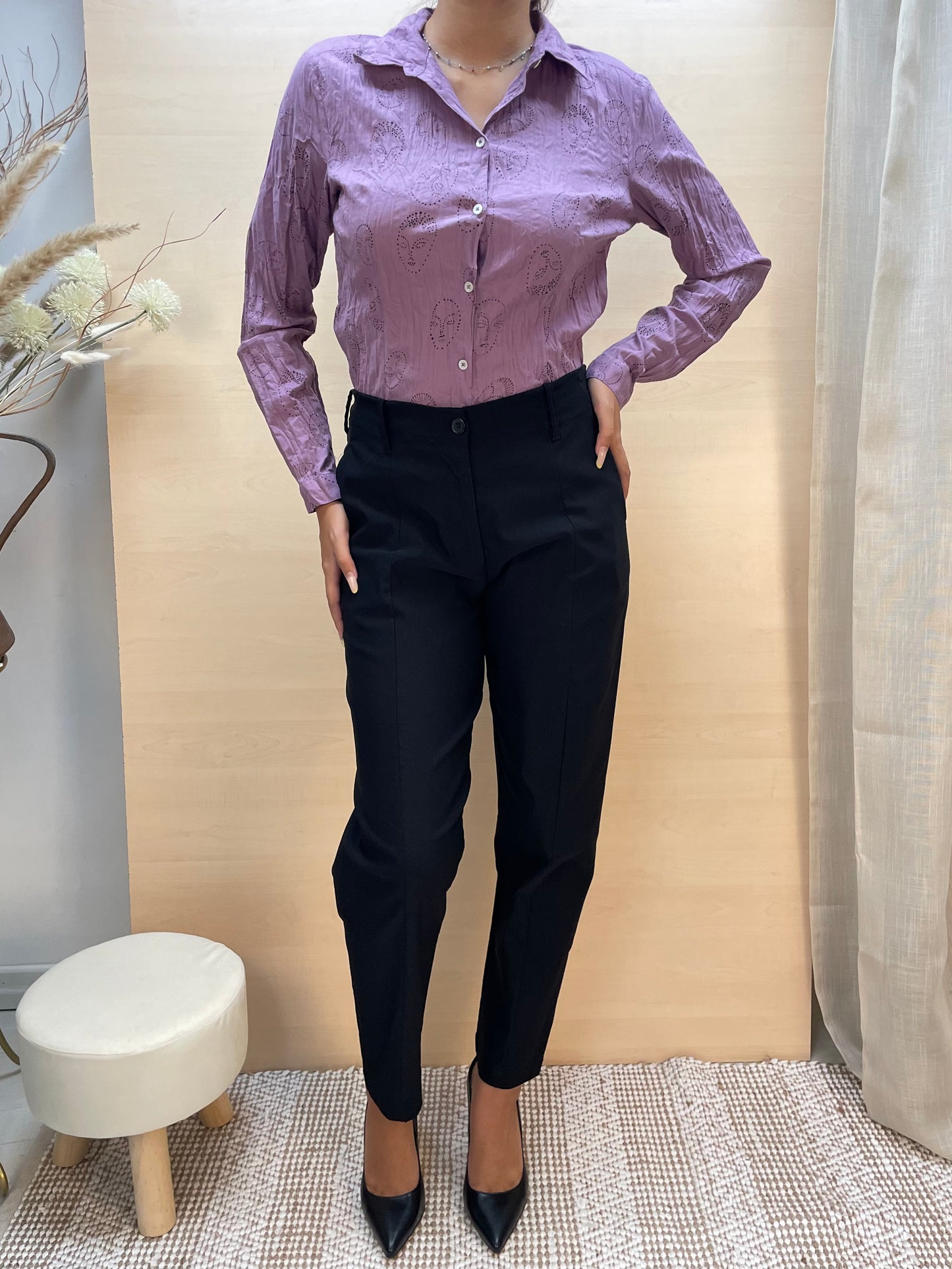 Pantalone con taglio davanti - in bengalina nero