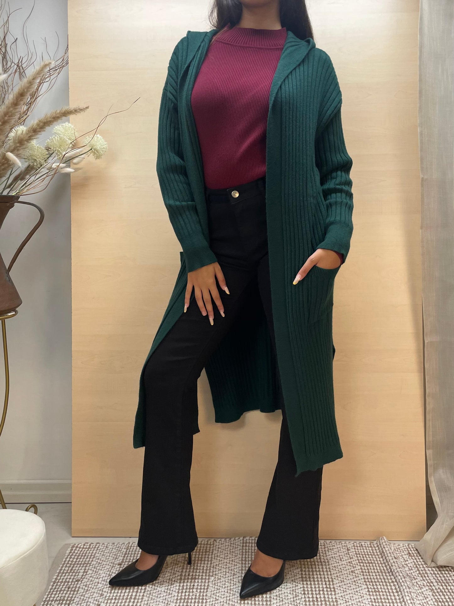 Cardigan lungo con cappuccio - verde Gucci