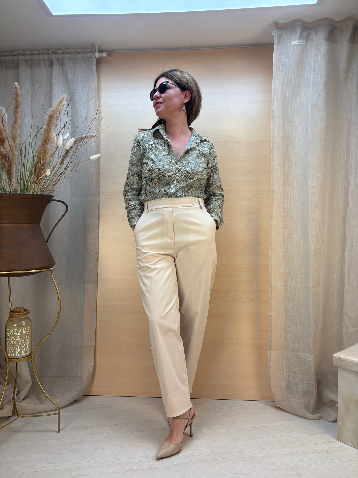 Pantalone carota in bengalina avorio - Karma- Made in Italy