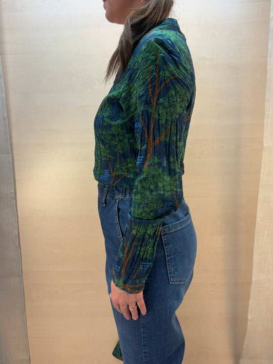 Camicia no stiro fantasia pini mediterranei - cotone bio