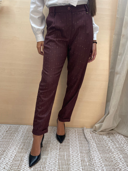 Pantalone a sigaretta con dettagli dorati - color Amarone