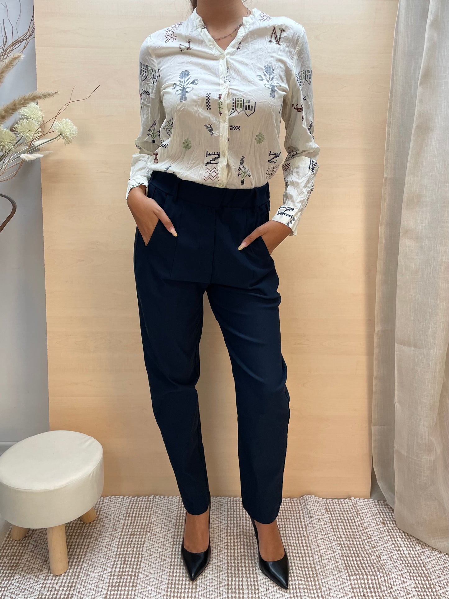 Camicia con stampa a punto croce - in cotone bio