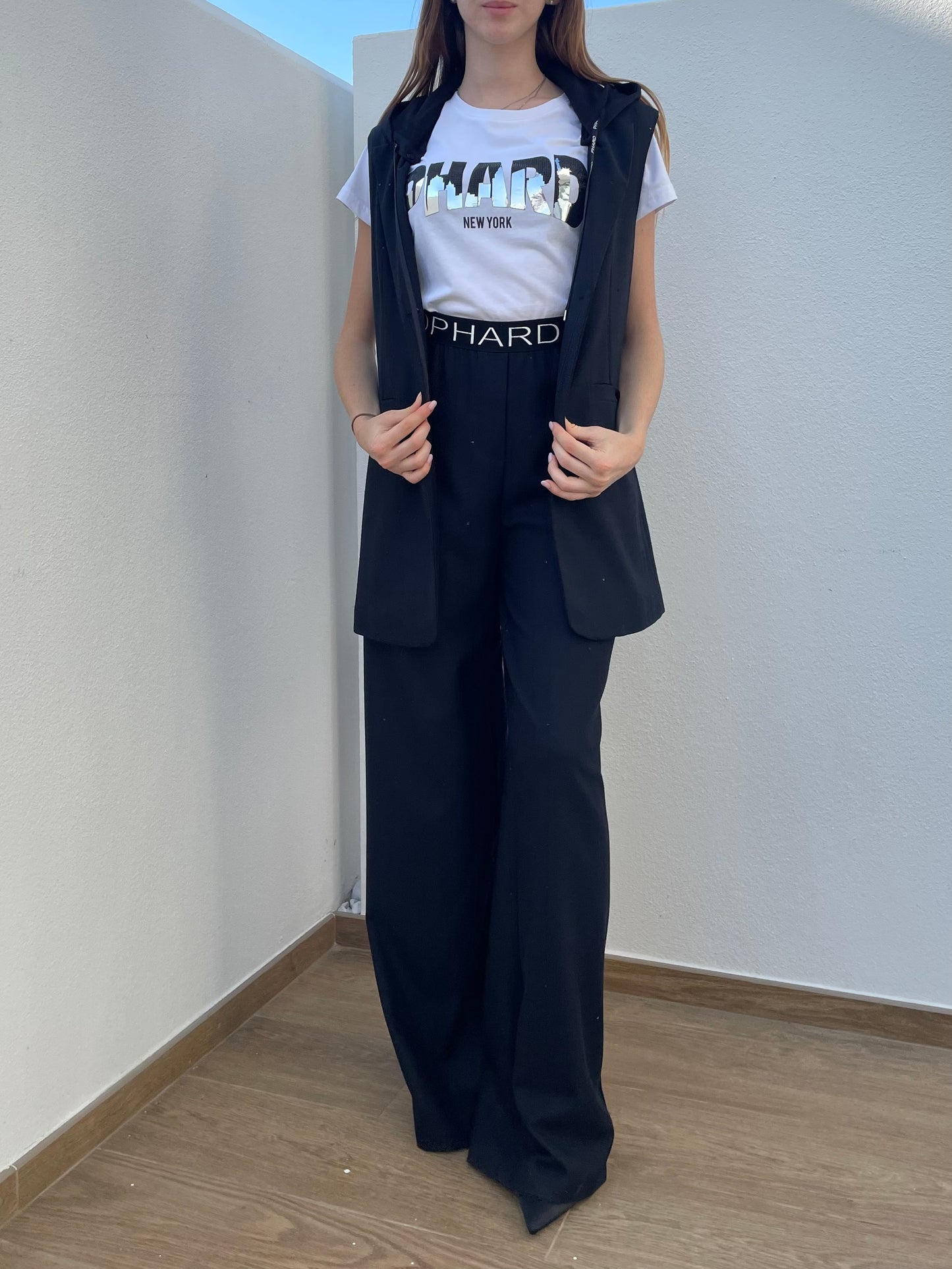 Pantalone a colonna nero - con micro paillettes