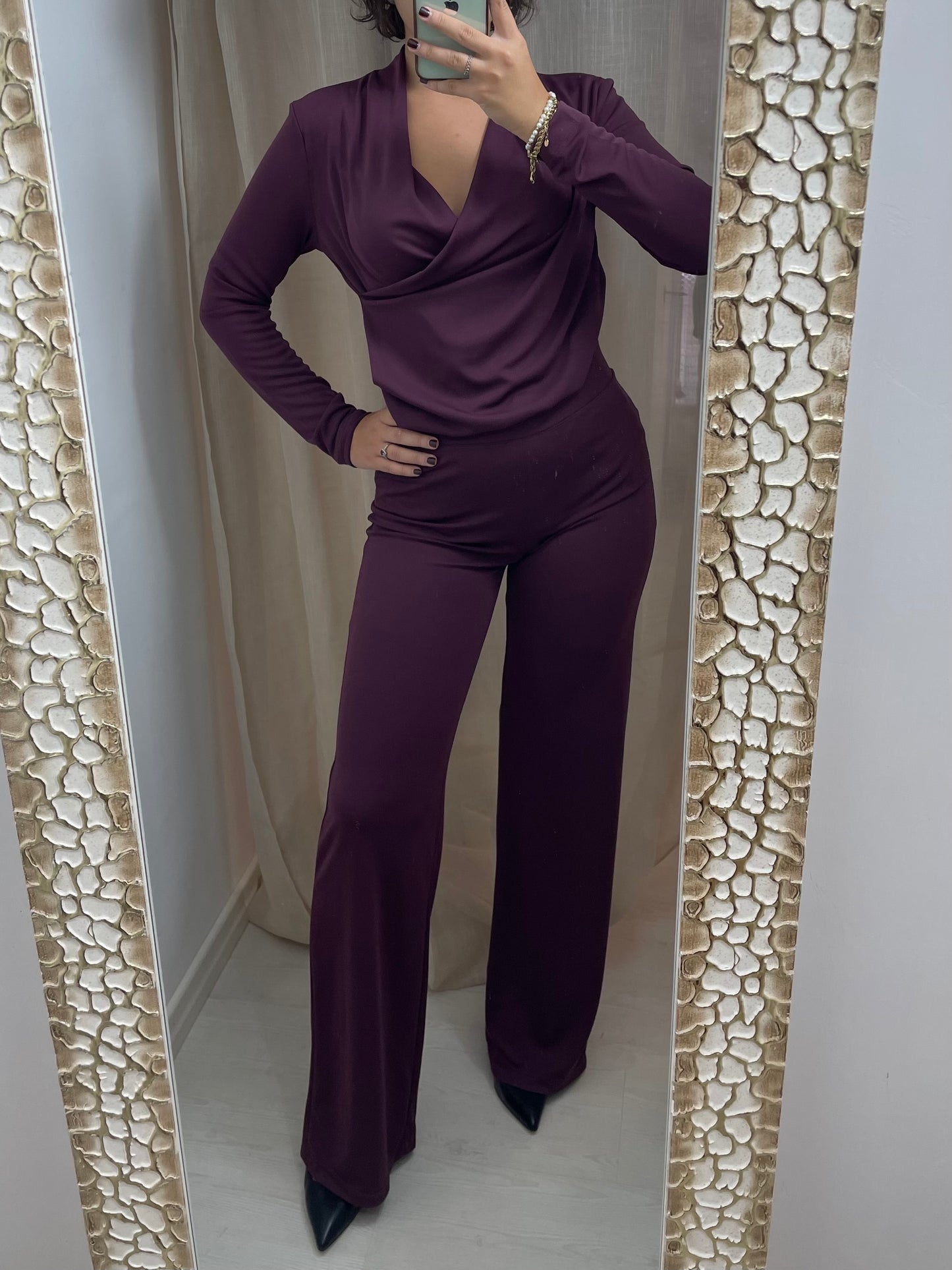 Maglia drappeggiata a maniche lunghe - Burgundy