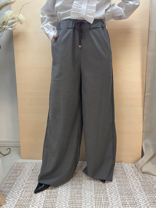 Pantalone palazzo grigio cenere vita alta regolabile