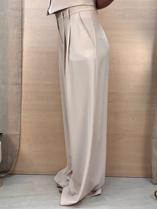 Pantalone palazzo fluido col. Gesso – Made in Italy