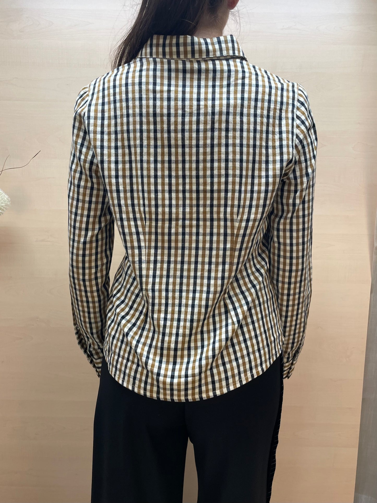 Camicia a quadri con dettagli pieghe - in cotone bio