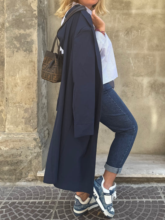 Trench lungo leggero - in bengalina blu