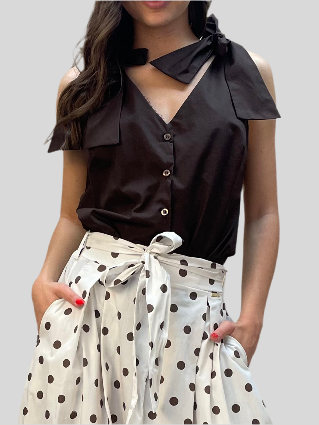 Camicia moka con fiocchi - in cotone