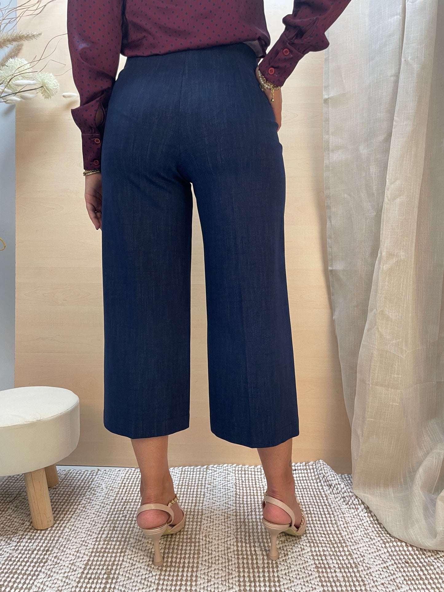 Pantalone a palazzo effetto denim - in viscosa