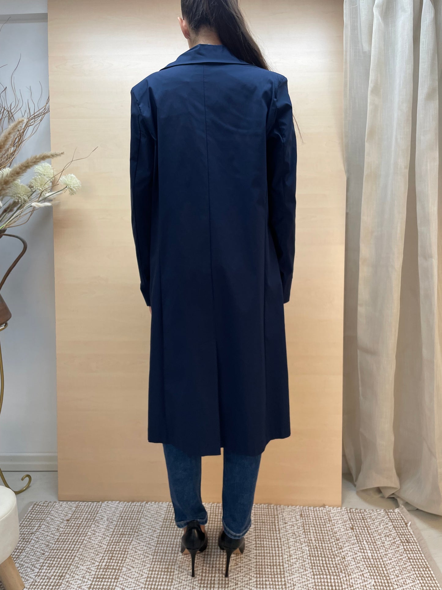 Trench lungo leggero - in bengalina blu