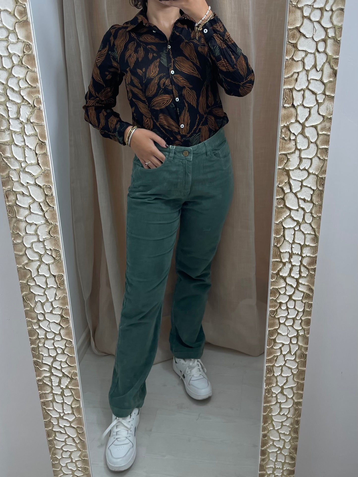 Pantaloni in Velluto a coste sottili - Verde