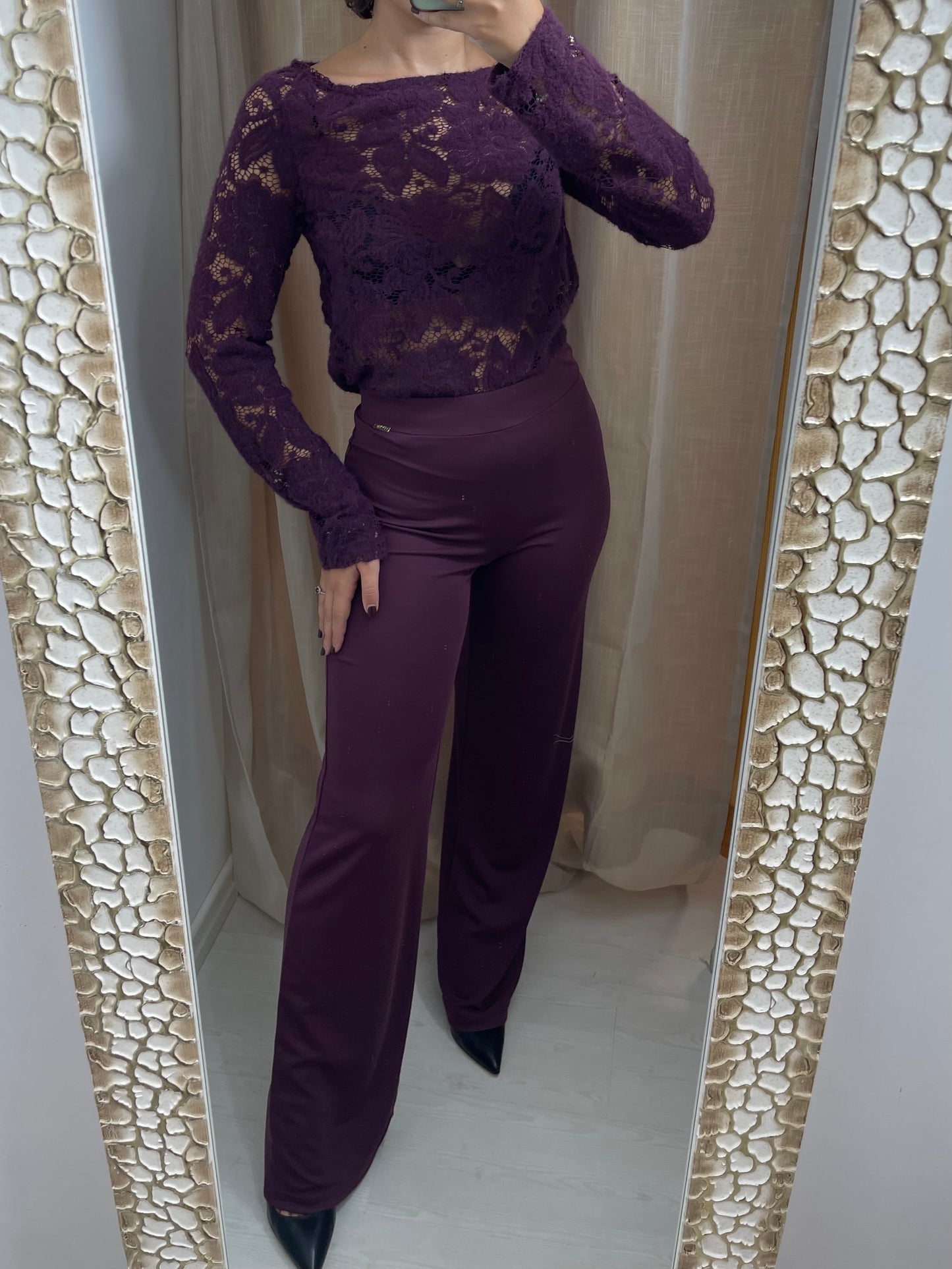 Maglia Burgundy maniche lunghe - in pizzo