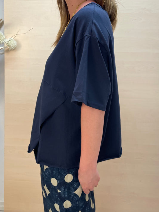 Blusa manica 3/4 blu - in cotone