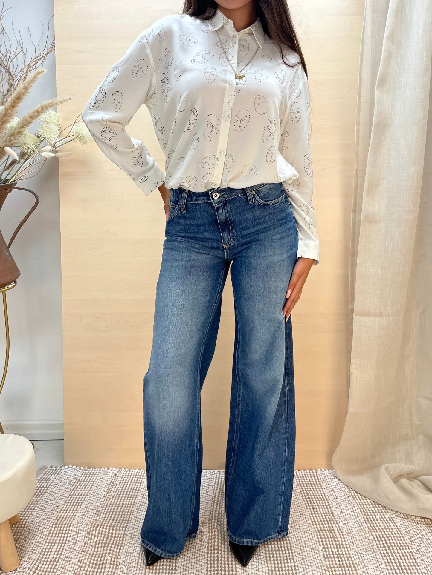 Camicia con stampa volti - in viscosa