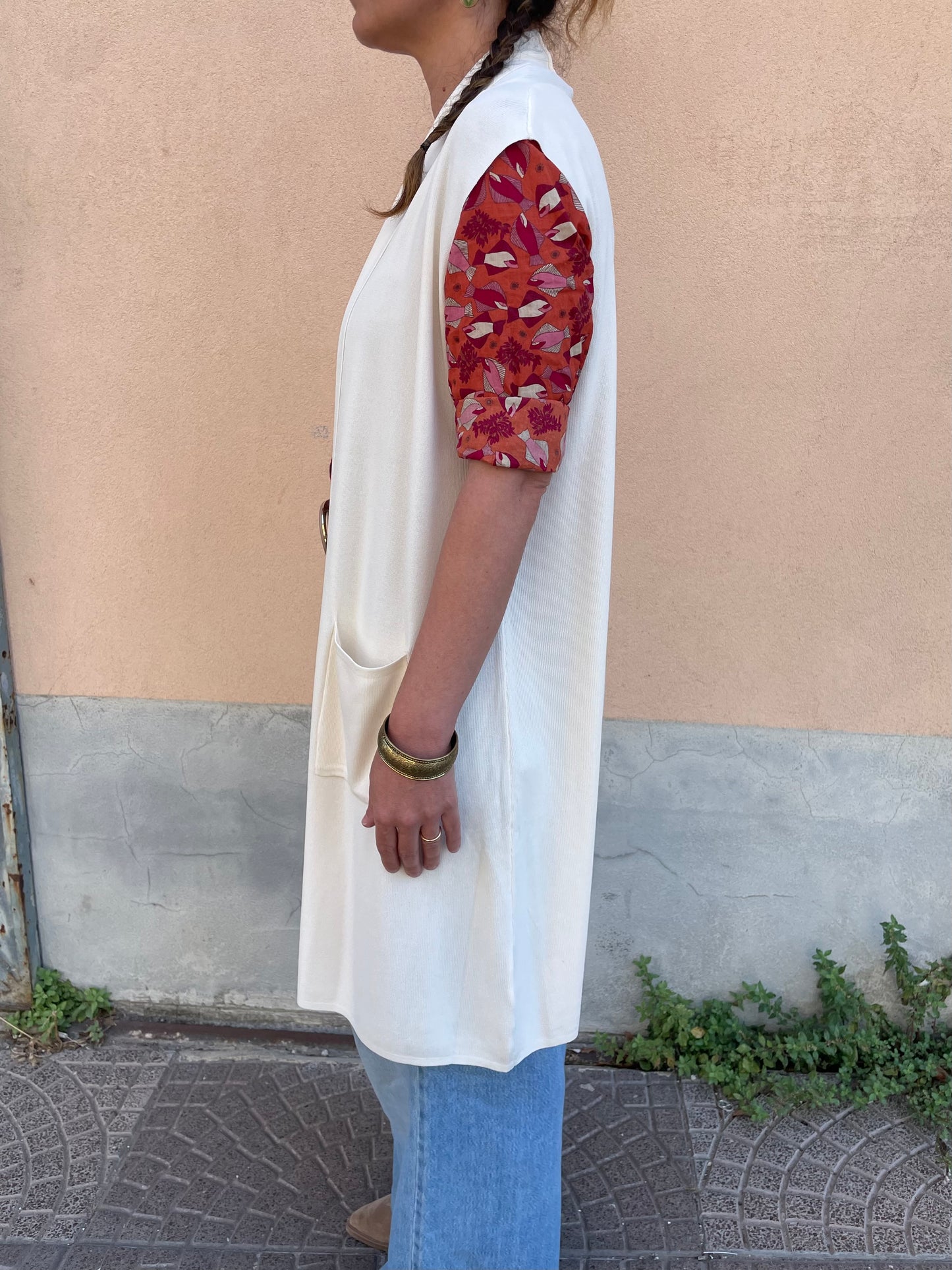 Gilet fluido albicocca con tasche - in viscosa