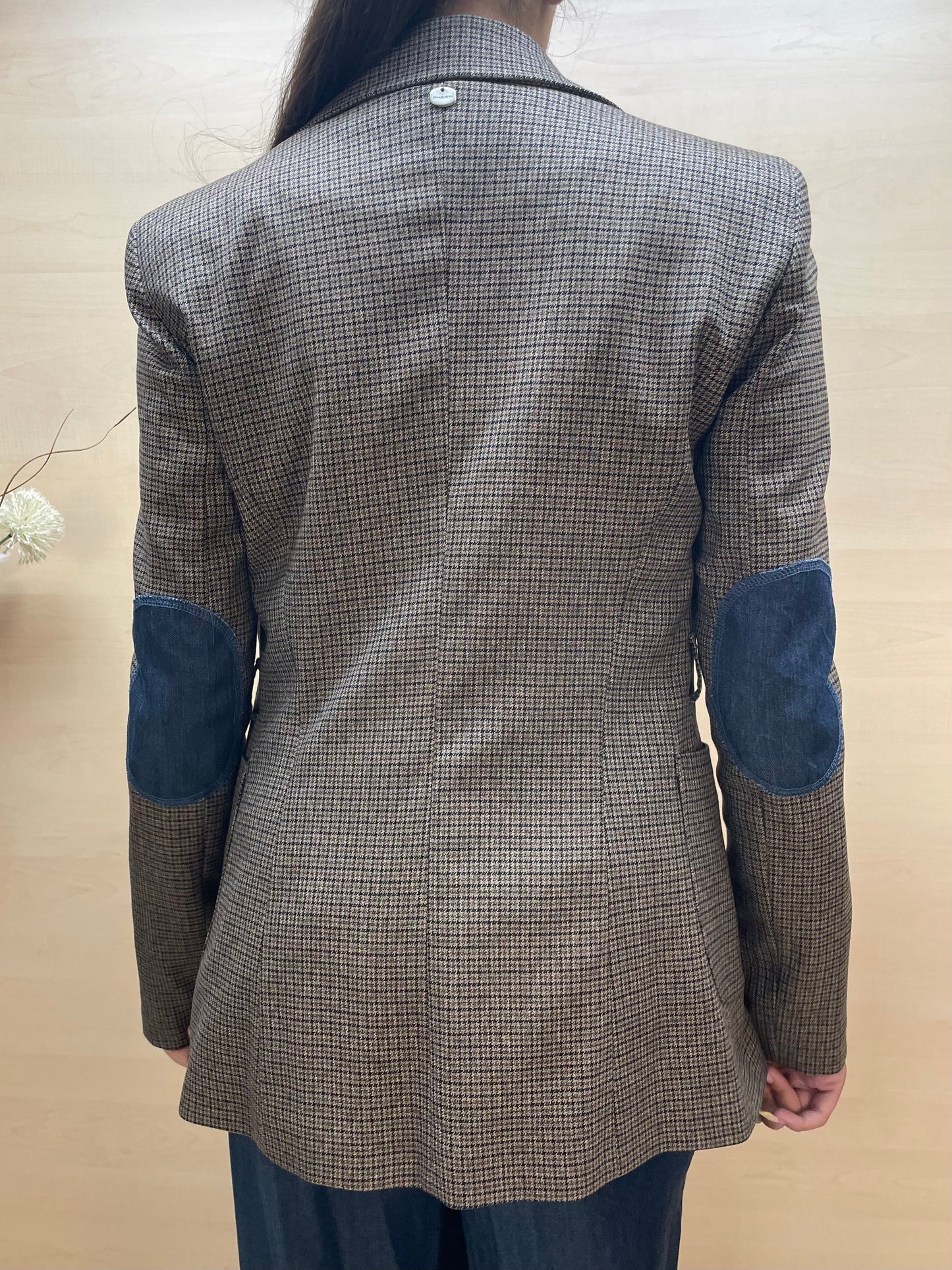 Blazer pied de poul con bottoni e spilla rimovibile - con cintura