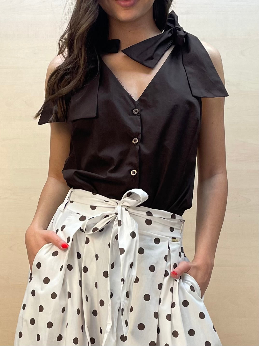 Camicia moka con fiocchi - in cotone
