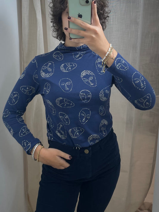 T-shirt stampa visi a mezzo collo