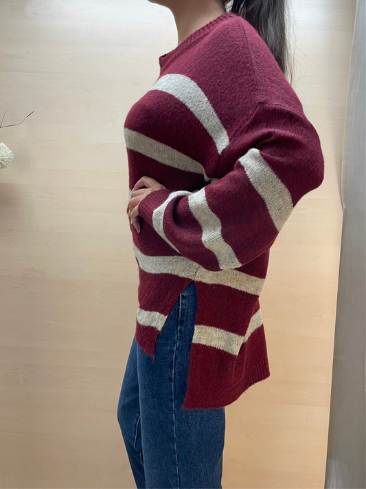 Maglia girocollo a righe - in lana