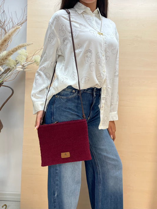 Borsa intrecciata con manico dal design raffinato - Burgundy