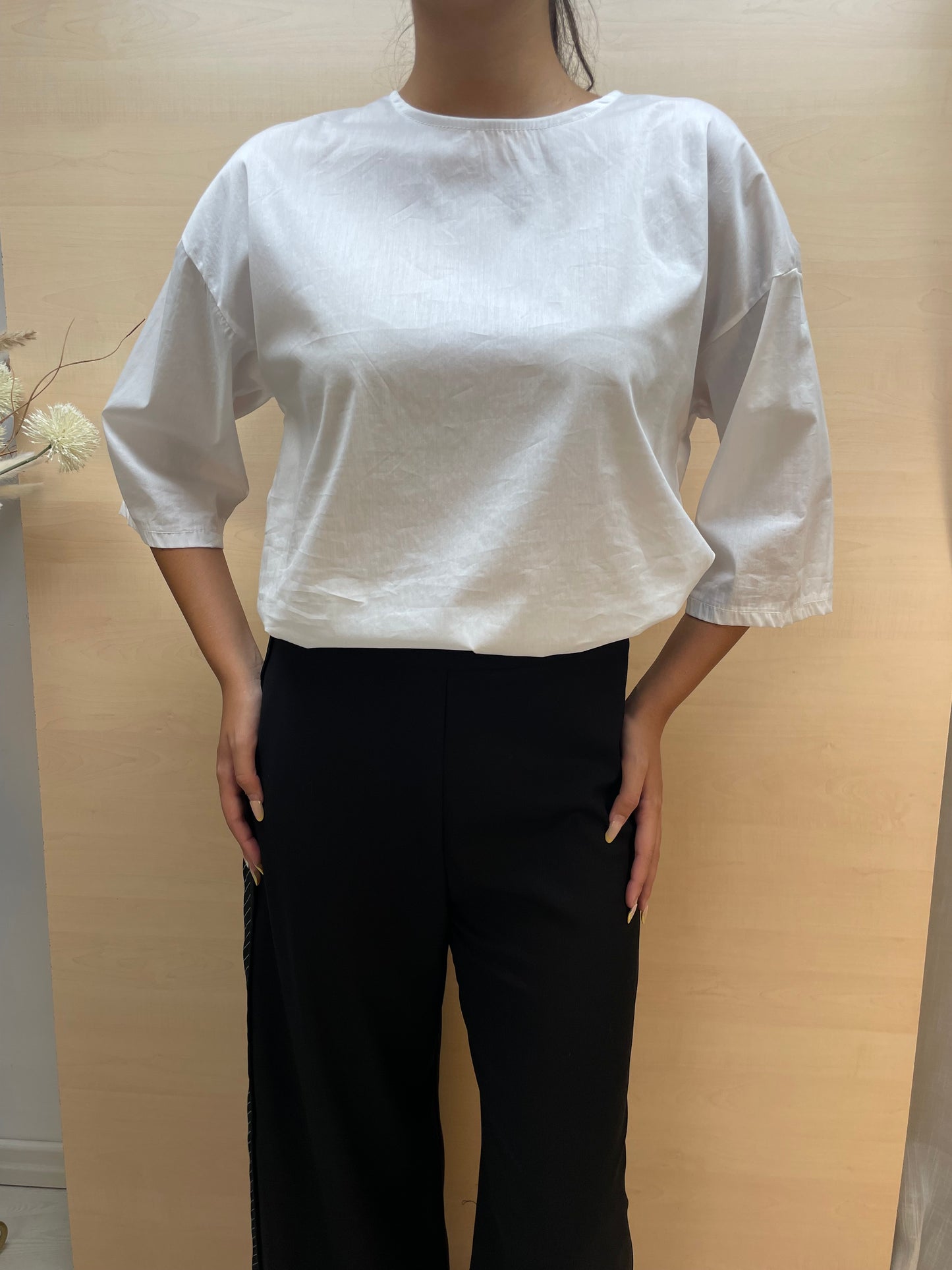 Blusa bianca con manica 3/4 - in popeline