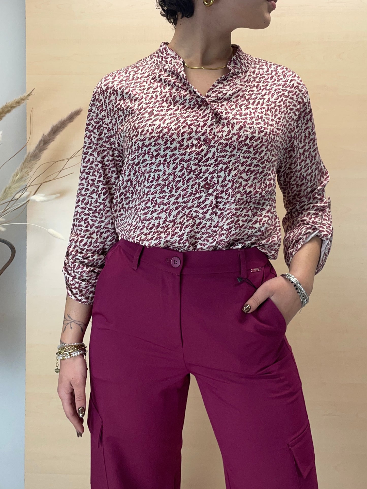 Blusa foglie amarena - in viscosa