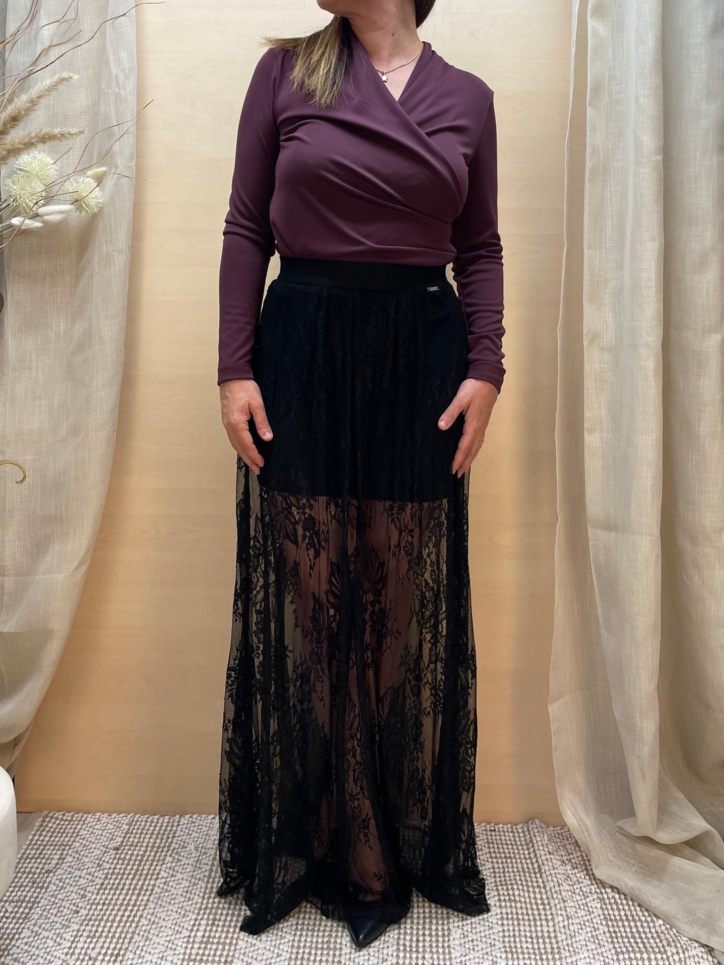 Maglia drappeggiata a maniche lunghe - Burgundy