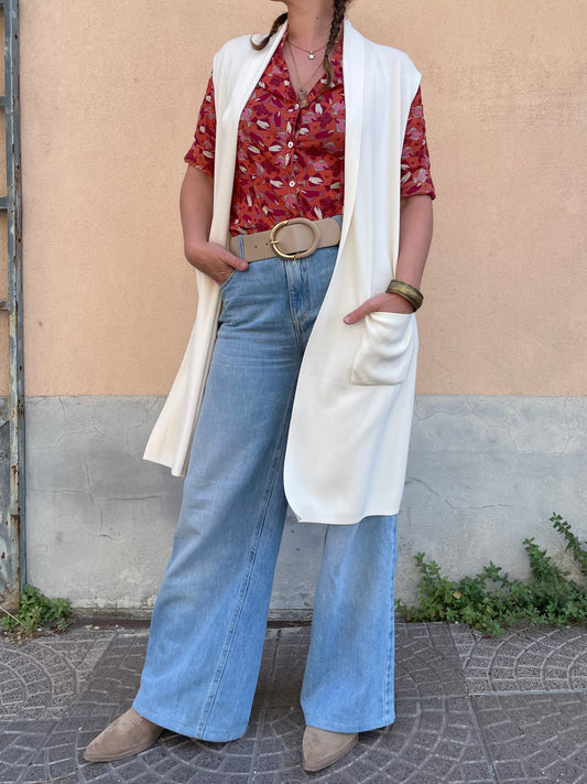 Gilet fluido albicocca con tasche - in viscosa