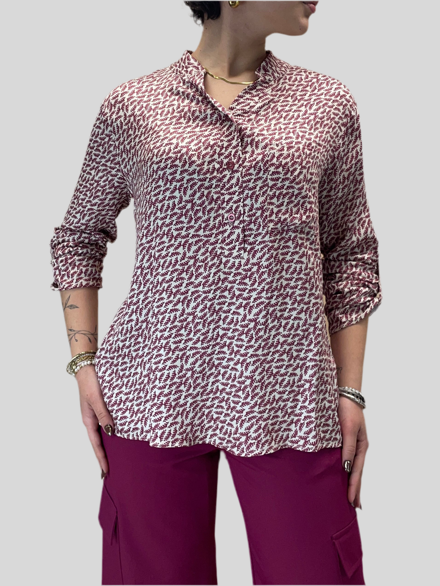 Blusa foglie amarena - in viscosa