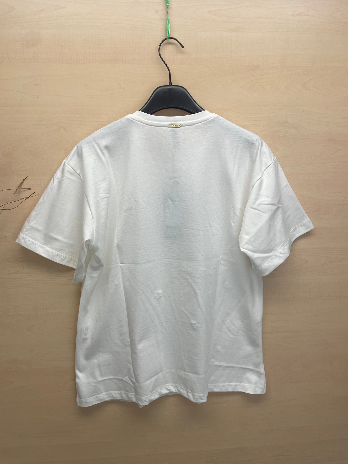 T-shirt panna con dettagli dorati e perle - in cotone