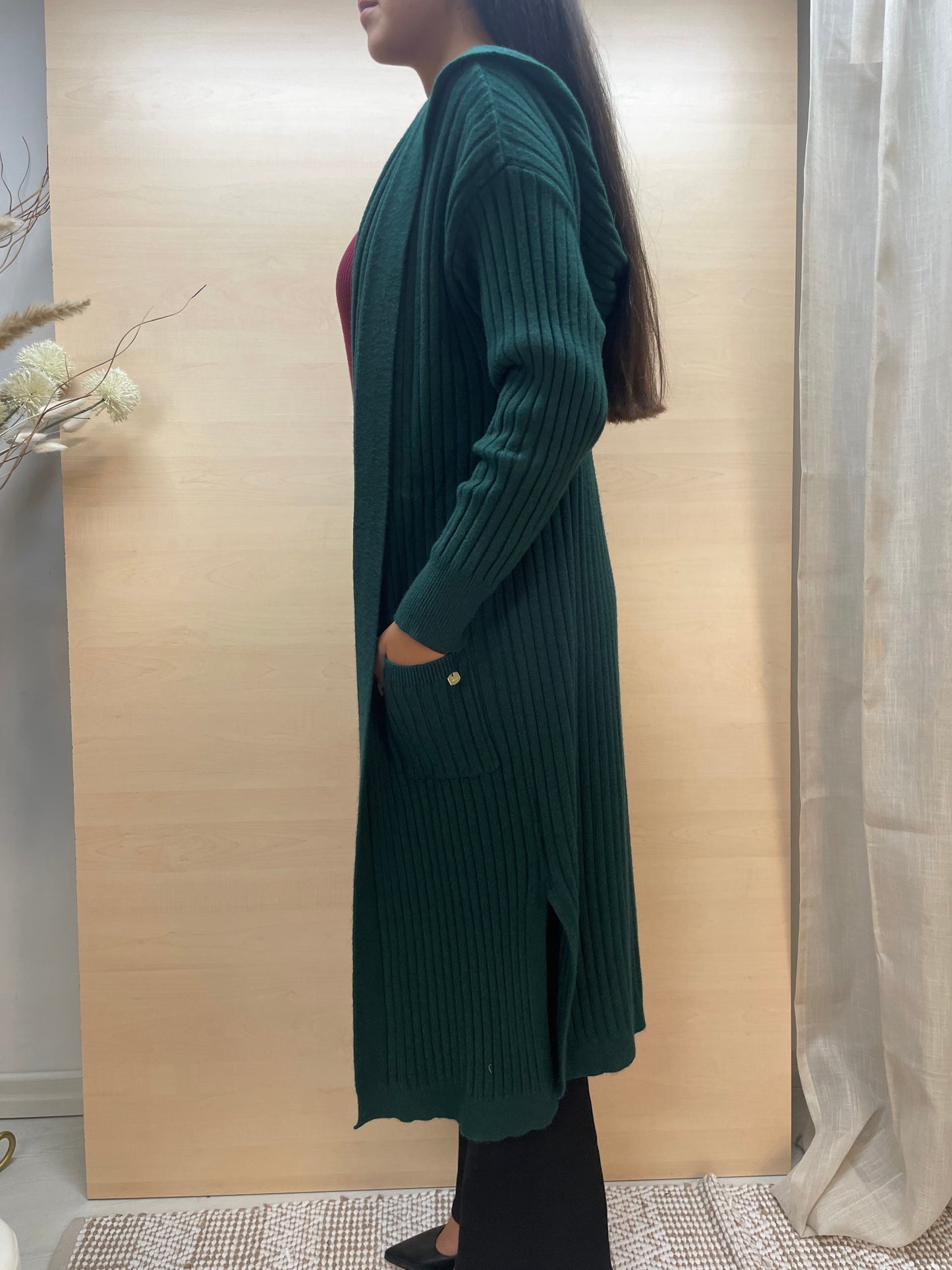 Cardigan lungo con cappuccio - verde Gucci