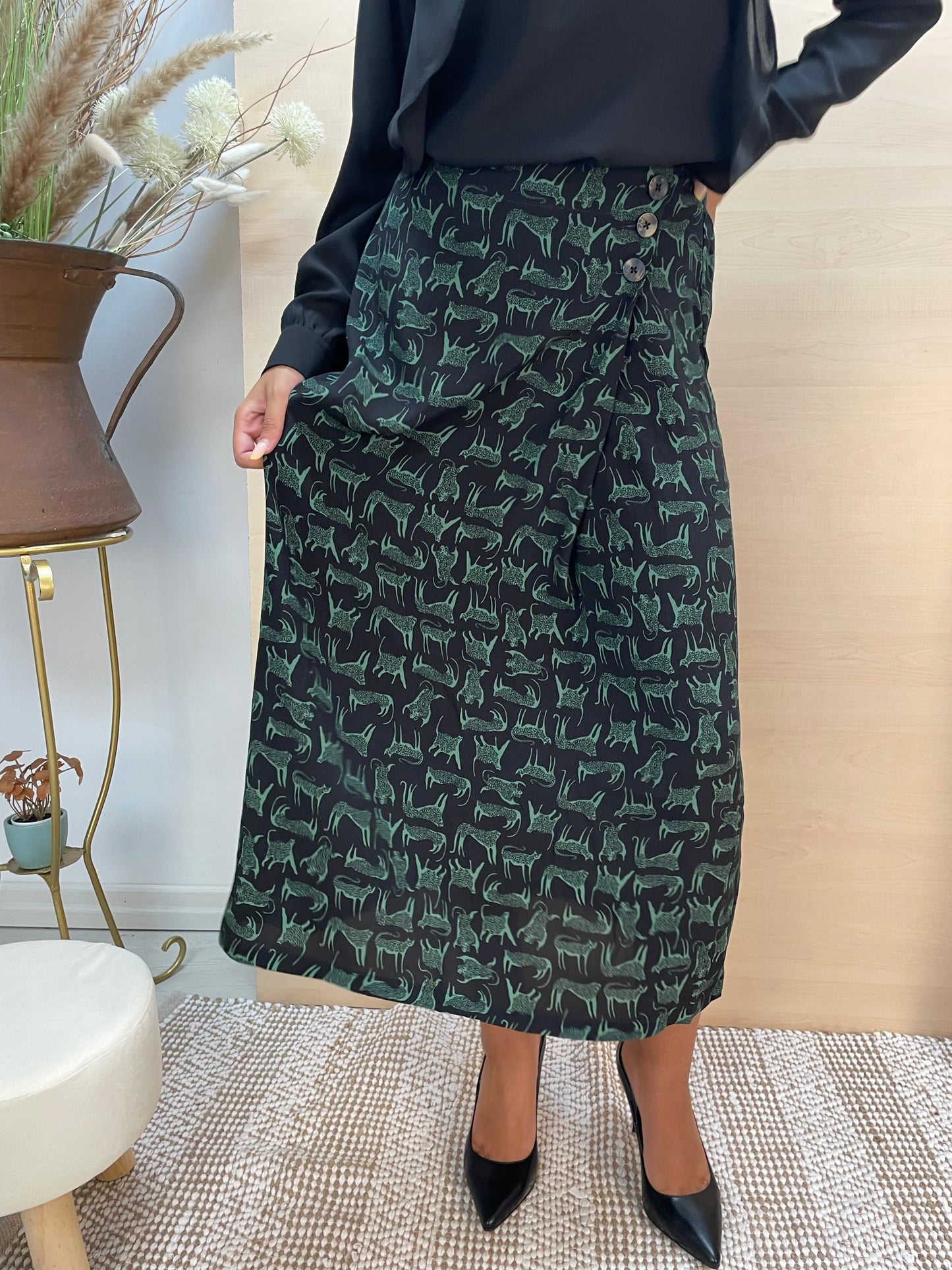 Gonna con stampa animalier felina - in viscosa
