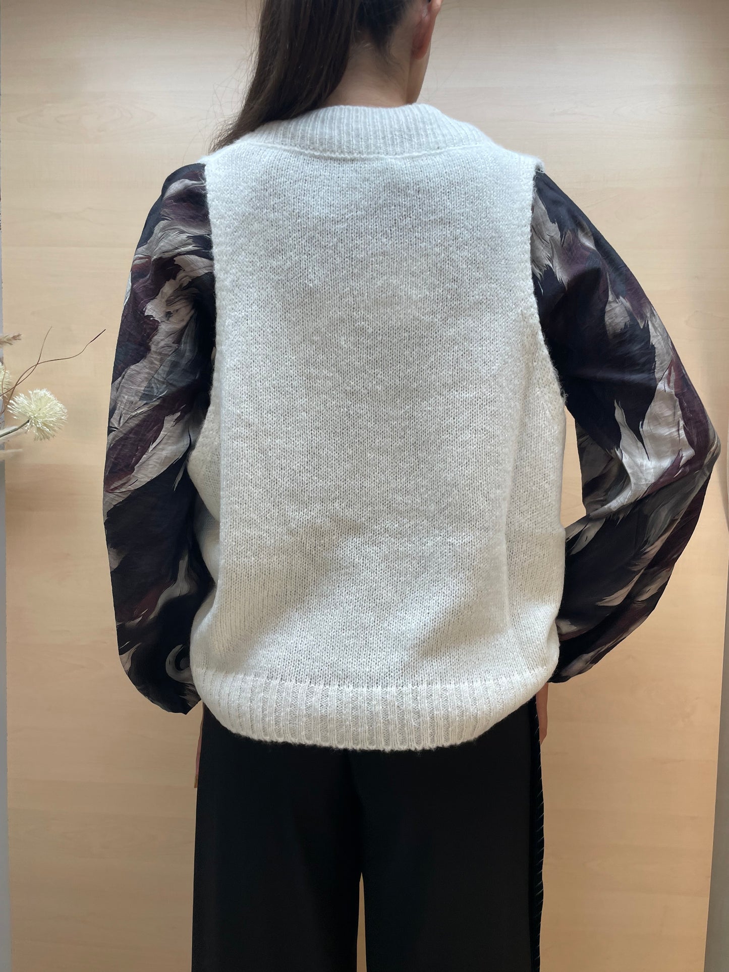 Gilet panna over con scollo a V - in lana