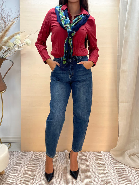 Sciarpa in misto viscosa e lana con stampa Tulips Garden - Blu navy