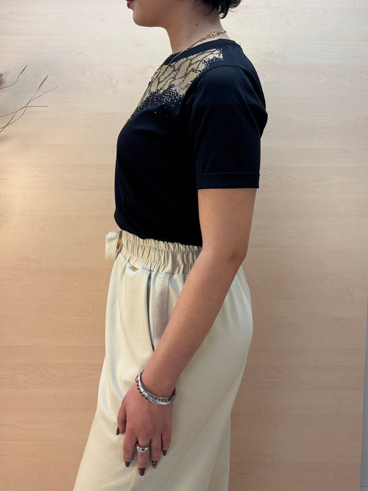 T-shirt con strass dorati - in cotone
