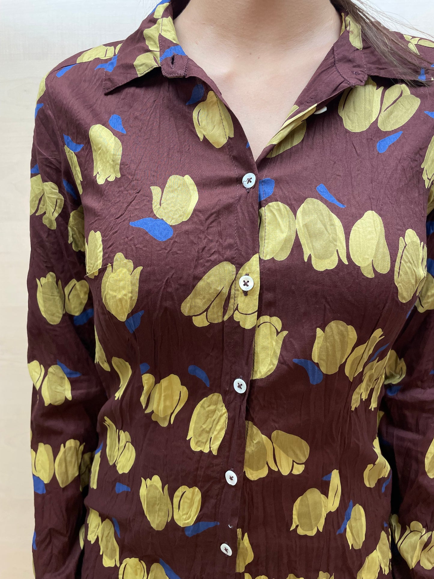 Camicia tulipani base Marrone Castagna - in cotone bio