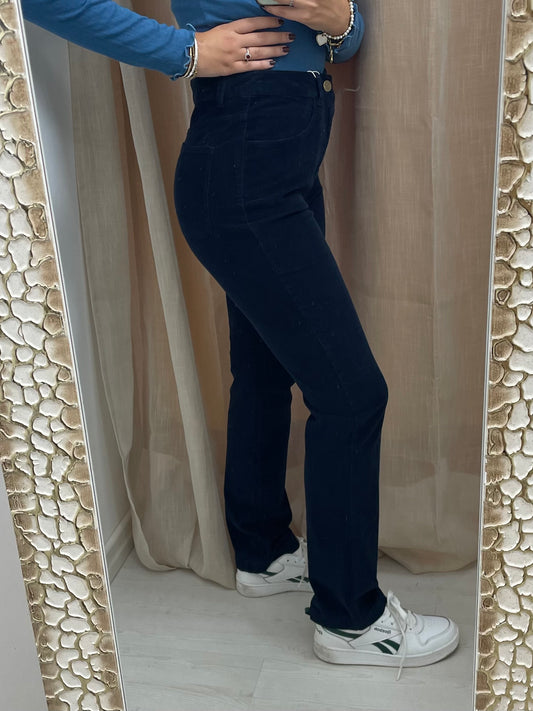 Pantaloni in Velluto a coste sottili - Blu navy