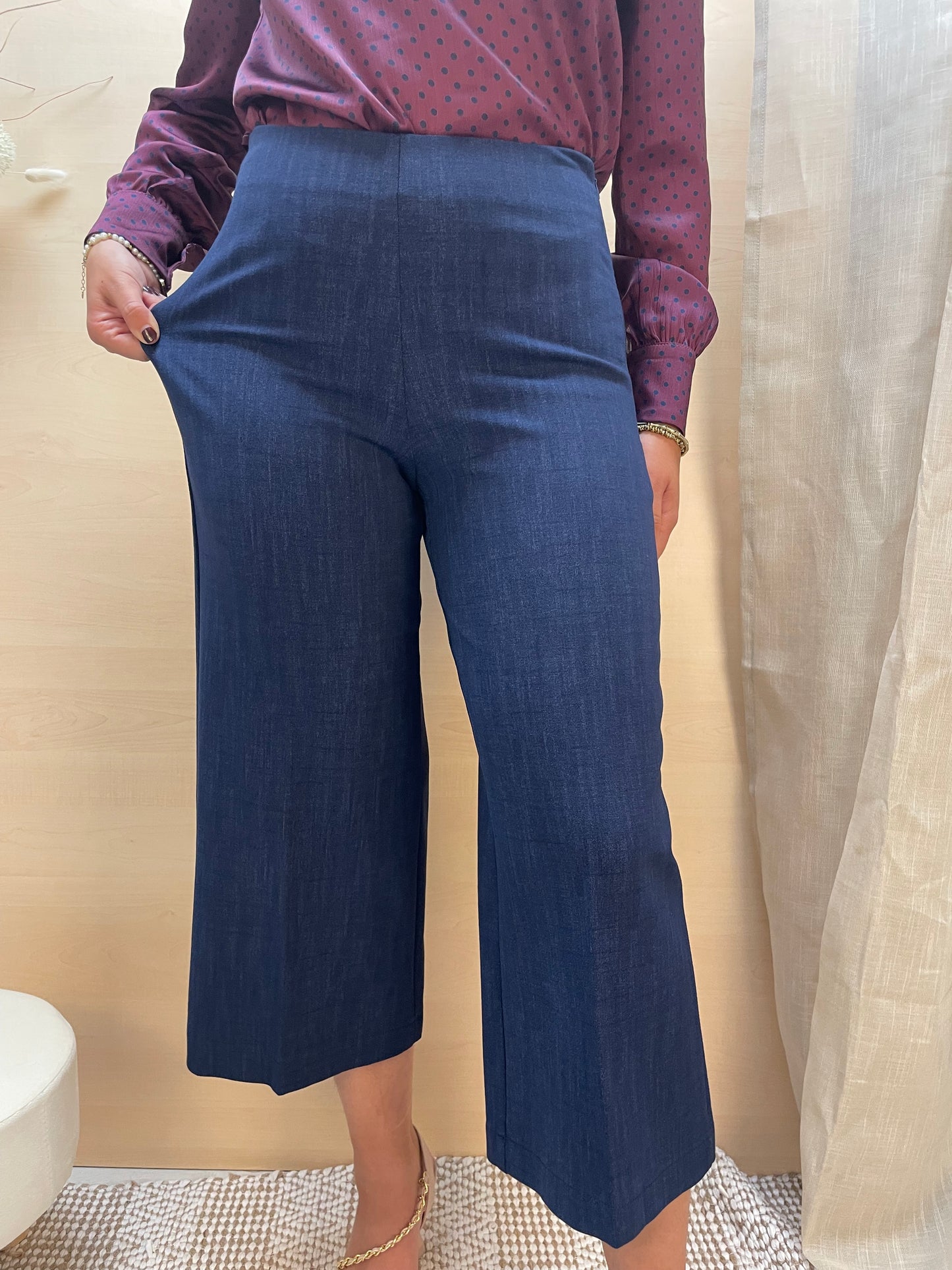 Pantalone a palazzo effetto denim - in viscosa