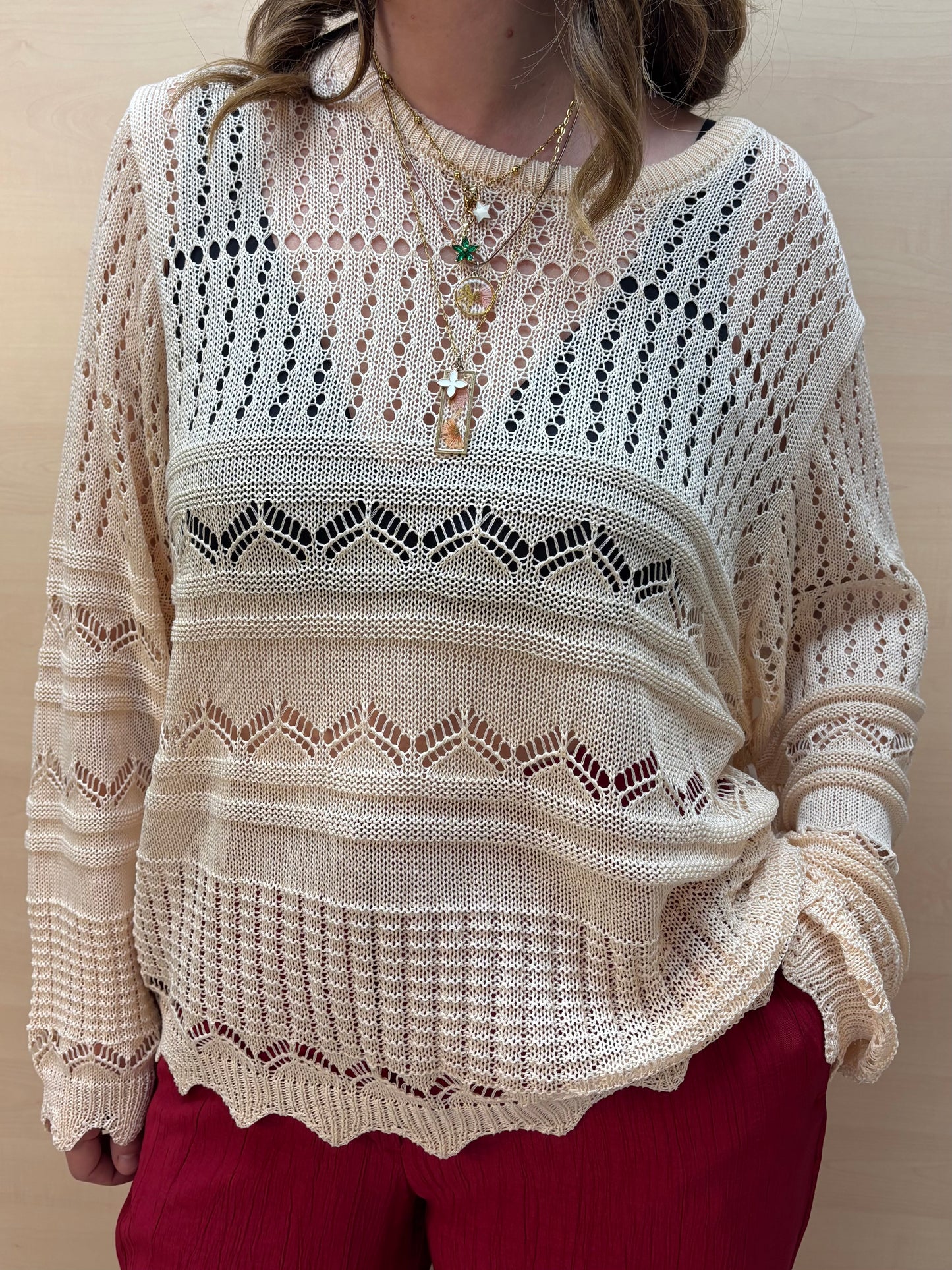 Maglia in pizzo fluido beige - in viscosa