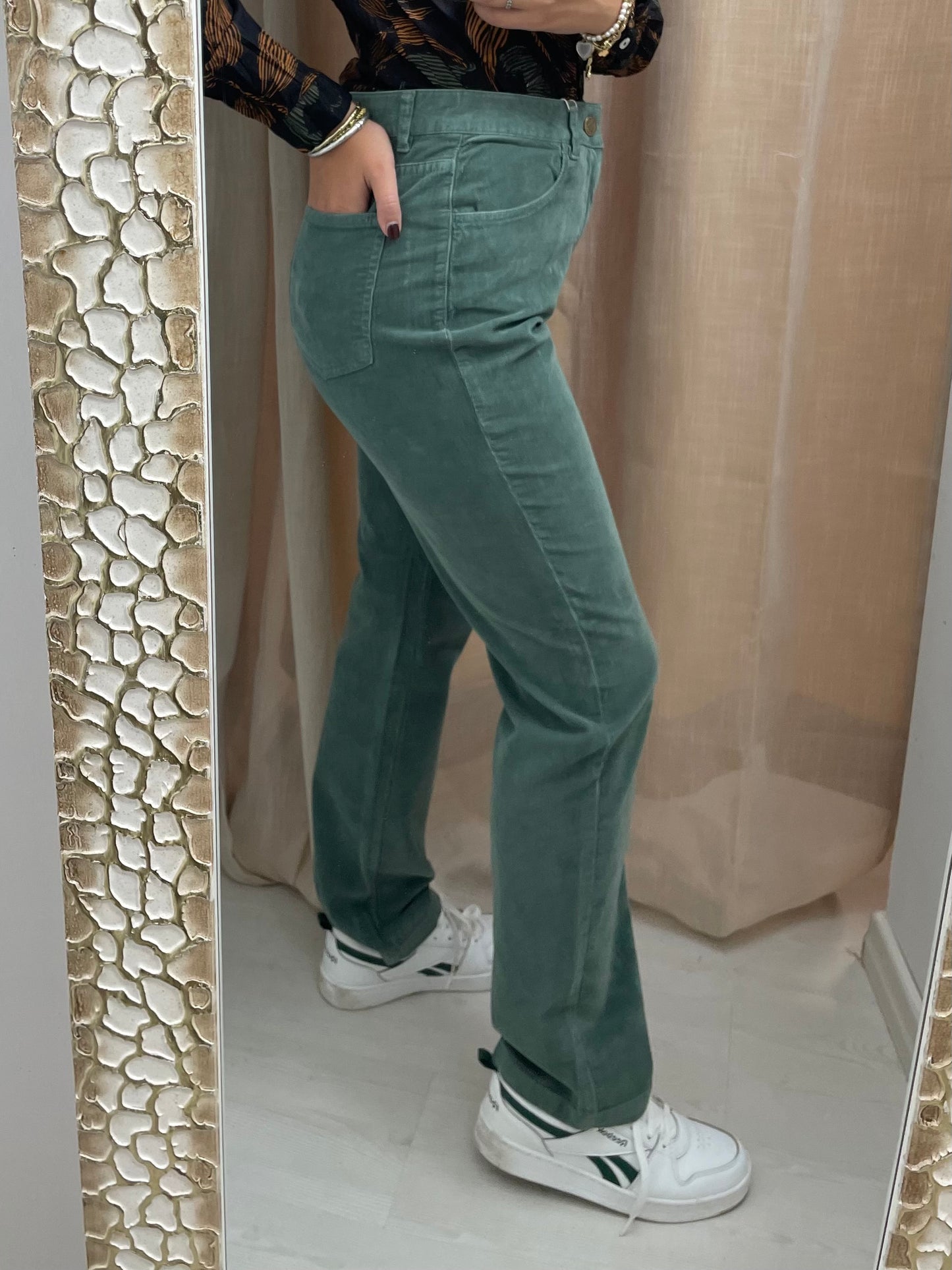 Pantaloni in Velluto a coste sottili - Verde