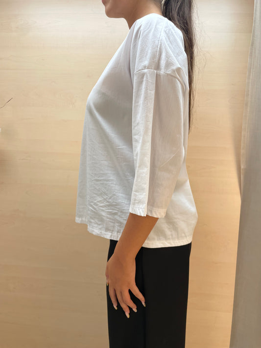 Blusa bianca con manica 3/4 - in popeline