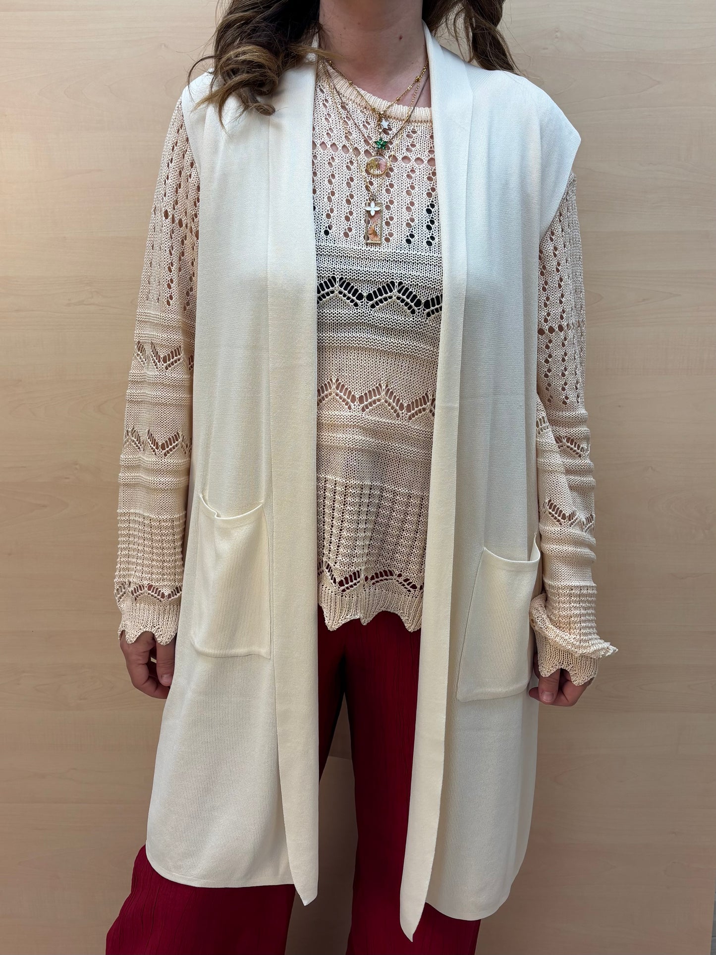 Gilet fluido albicocca con tasche - in viscosa