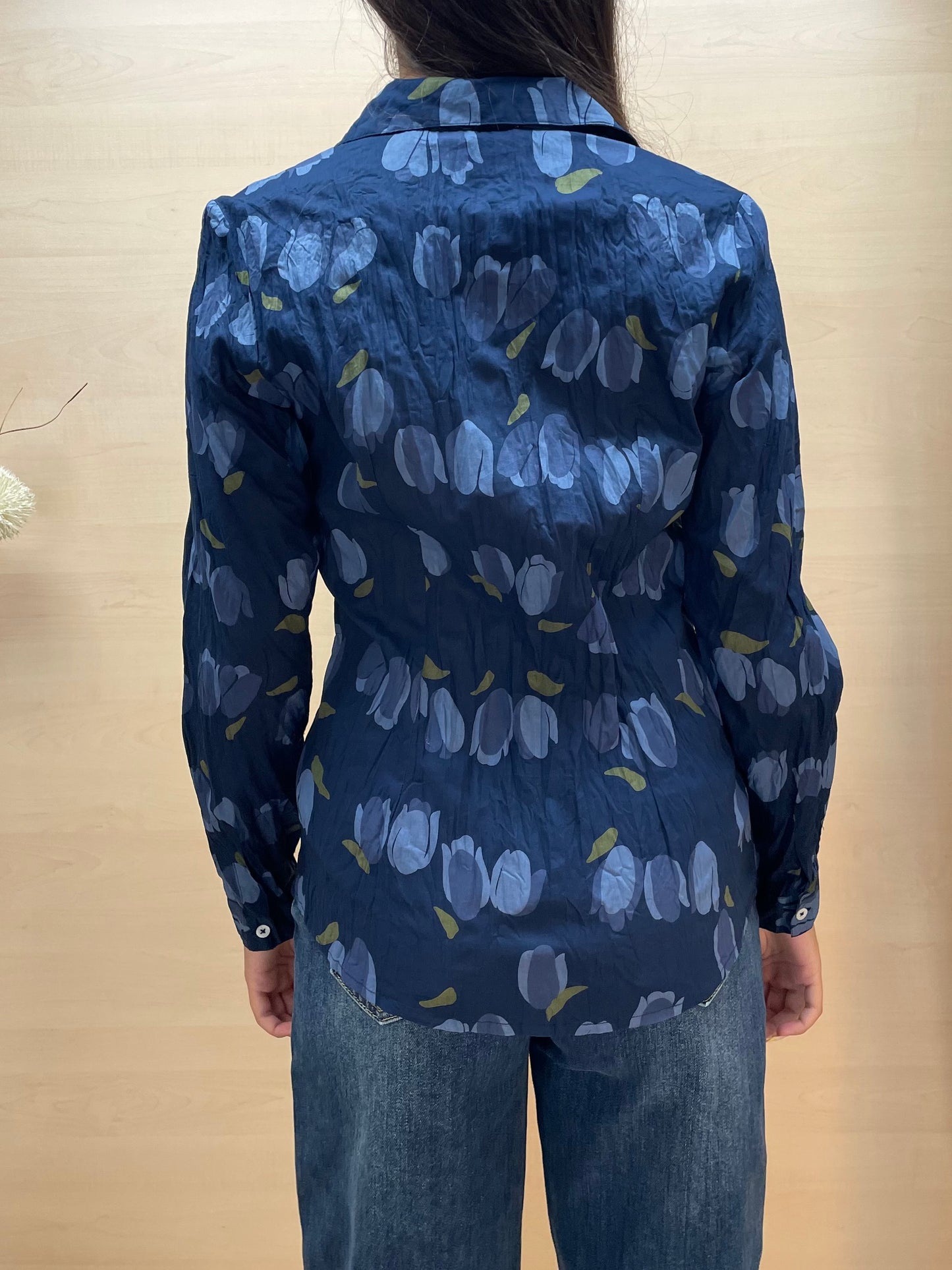 Camicia tulipani base Blu Navy - in cotone bio