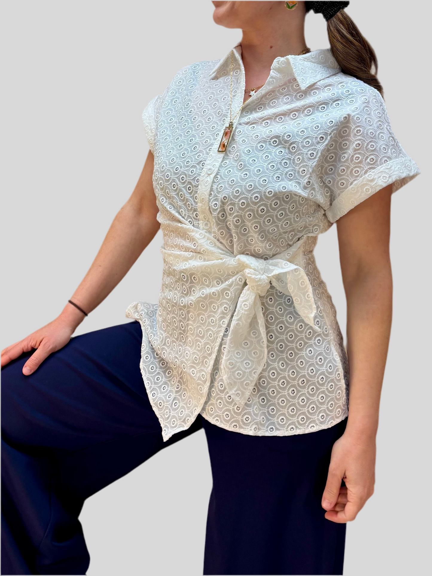 Camicia Esperanza in pizzo Sangallo - in cotone